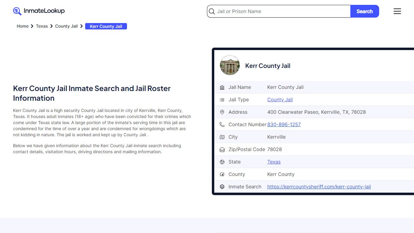 Kerr County Jail Inmate Search - Kerrville Texas - Inmate Lookup